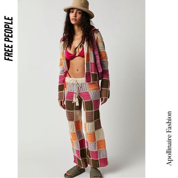 FREE PEOPLE BY SHE MADE ME NWT HAND MADE EDITH PANT SET MEDIUM - Picture 1 of 10
